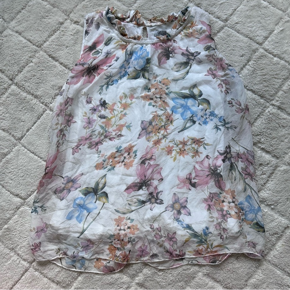Elena Baldi | Made In Italy Sheer Pastel Floral Sleeveless Blouse | Size Small